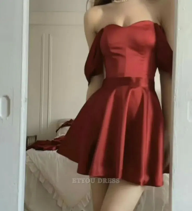 A Line Off The Shoulder Burgundy Short formal dresses Homecoming Dresses Bridesmaid Dresses evening gown Prom Dress